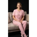 fameshomewear Yazlık Pembe Siyah Zeytin Dalı Desenli Kısa Kol Penye %100 Pamuk Pijama Takım