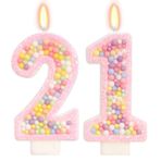 FAMGift Doğum Günü Mumları - 21 Numaralı Mum, Renkli Makaron Mumları, Kızlar için 21 Doğum Günü Dekorasyonu, Pasta Süslemeleri, Tatlı Temalı Parti Malzemeleri (Pembe)