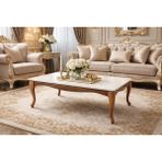 Fami Home | Lina Avangard Orta Sehpa Krem Tabla Ceviz Ayak Modern Salon Sehpası - Krem-Ceviz