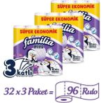 Familia Plus 3 Katlı Parfümlü Tuvalet Kağıdı 32'li x 3 Ekonomik Paket 96 Rulo - Beyaz