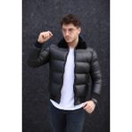 Famoda Erkek Siyah Şişme Parlak Deri Mont - 2XL