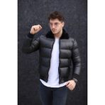 Famoda Erkek Siyah Şişme Parlak Deri Mont Regular Fit Kapüşonlu Yaka ile Günlük Kullanım için İdeal - 4XL