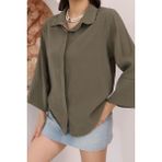 Famoda Kadın Slim Fit Dar Kesim Vücuda Oturan Uzun Kollu Haki Gömlek