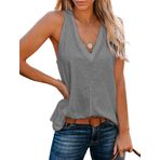 Famulily Basic Tank Top Raceback Gri Kolsuz V Yaka Kadın T-shirt