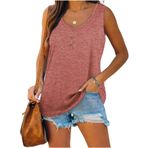 Famulily Henley Tank Top Kırmızı U Yaka Düğmeli Kolsuz Kadın Bluz