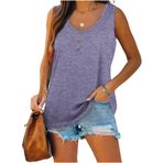 Famulily Henley Tank Top Mor U Yaka Düğmeli Kolsuz Kadın Bluz