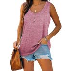 Famulily Henley Tank Top Pembe U Yaka Düğmeli Kolsuz Kadın Bluz