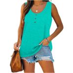 Famulily Henley Tank Top Yeşil U Yaka Düğmeli Kolsuz Kadın Bluz