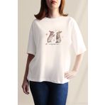 FANA Kadın Baskılı Sweet Gossip Coquette Tavşan Baskılı Oversize T-shirt