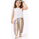 Fancy Kids Antalya Kız Çocuk Çizgili Yazlık Alt-Üst Takım – Beyaz Bluz & Renkli Pantolon - 6 - 7 Yaş - Çok Renkli