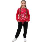 Fancy Kids Antalya Kız Çocuk İkili Takım – Baskılı Kırmızı Siyah Sweatshirt ve Esnek Tayt | %100 Pamuk Şardonlu Kumaş - Kırmızı - Siyah - 7 - 8 Yaş