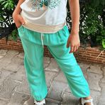 Fancy Kids Antalya Kız Çocuk Pantolon - Selena Modeli, Cepli ve Bağcıklı,%100 Pamuk (Yeşil, 13 Yaş)