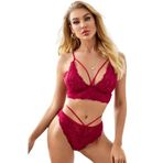 Fancy&Dancy Kadın 2 Parça Dantel İç Çamaşırı – Sütyen ve Külot Bralet Takımı (Bordo, Medium)