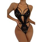 Fancy&Dancy Kadın Dantelli Tül Şık Babydoll Gecelik - Tek Parça İç Çamaşırı Bodysuit - 6800 (Siyah, Small)