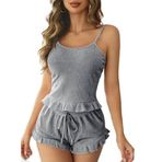 Fancy&Dancy Kadın Kaşkorse Gri Renk Büstiyerli Şortlu Gecelik Takımı 004 (Gri, Small)