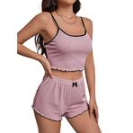 Fancy&Dancy Kadın Kaşkorse Kumaş Pembe Pijama Takımı 006 (Pembe, Large)