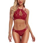 Fancy&Dancy Kadın Özel Tasarım Arkası Açık Iç Çamaşır Takımı 520 (Bordo, Large)