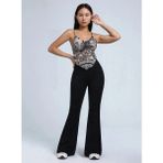 Fancy&dancy Kadın Siyah Dalgıç Kumaş Ispanyol Paça Yırtmaçsız Tayt 4066