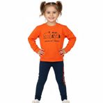 FancyKids Kız Çocuk Baskılı Sweat-Shirt Tayt İkili Takım Siyah – Turuncu (Siyah-Turuncu, 7-8 Yaş)