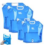 Fancysky 4 adet katlanabilir su bidonu, musluklu (2 x 5 l ve 2 x 10 l), kamp su torbası, taşınabilir, katlanır bidon, BPA içermez, kamp, yürüyüş ve evde su depolamak için