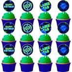 Fangleland 36 Parça Mavi Yeşil Lazer Etiket Cupcake Toppers Boys için - Lazer Etiketi Doğum Günü Partisi Süslemeleri, Lazer Tema Mutlu Doğum Günü Tatlı Masa Kek Dekorları Seçtikleri Parti Iyilik