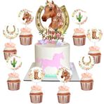 Fangleland Kız çocukları için 25 adet at pasta dekorasyonu, doğum günü, Western Cowgirl doğum günü, kız çocukları için at çizmeli Cupcake süsü, at yarışı, doğum günü pastası dekorasyonu