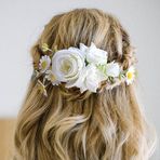Fangsen Boho Beyaz Gül Küçük Papatya Tomurcuğu Yaprağı Gül Çiçek Saç Tokası, Gelinler ve Nedimeler için Çiçekli Saç Aksesuarları, Gümüş (Beyaz+Küçük Papatya)