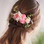 Fangsen Boho Gül Tomurcukları Çiçek Papatya Küçük Ayçiçeği Okaliptüs Yaprakları Lover Çim Saç Tarağı Gelin Başlığı Çiçekli Saç Aksesuarları Gelinler ve Nedimeler için Gümüş (Pembe Beyaz)