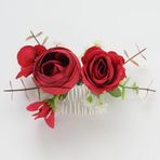 Fangsen Boho Mor Beyaz Turuncu Pembe Fildişi Kırmızı Gül Küçük Papatya Tomurcuk Yaprağı Gül Çiçek Saç Tokası Gelinler ve Nedimeler için Çiçekli Saç Aksesuarları Gümüş (Kırmızı)