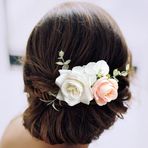 Fangsen Düğün Boho Pembe Gül Bebek Nefes ve Okaliptüs Globulus Çiçek Saç Tarak Gelin Başlığı, Çiçekli Saç Aksesuarları, Gelinler ve Nedimeler için Gümüş (Beyaz-Pembe)
