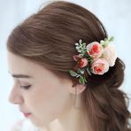 Fangsen Düğün Boho Pembe Gül Bebek Nefes ve Okaliptüs Globulus Çiçek Saç Tarak Gelin Başlığı, Çiçekli Saç Aksesuarları, Gelinler ve Nedimeler için Gümüş (Fildişi)