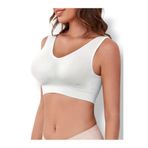 fanilam Kadın Toparlayıcı Dikişsiz Büstiyer - 3 Boyutlu Esnek Yapılı Dikişsiz Rahat Spor Beyaz L/XL