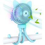 FANimal Bebek-Kişisel El Tipi Mini Fan-Bebek Arabası Aksesuarları için Taşınabilir Küçük Bebek Arabası Vantilatörü - Çocuklar için Gece Lambası - USB Fanda Şarj Edilebilir Klips (Mavi)