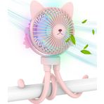 FANimal Taşınabilir Küçük Bebek Arabası Vantilatörü, Mini El Tipi Kişisel Vantilatör, USB Fan-Arabası Aksesuarları, Çocuklar için Gece Lambası (Pembe)