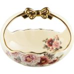 Fanquare Vintage Seramik Meyve Sepeti, 19 cm, Dalgalı Kenarlı, Altın Saplı Seramik Kase