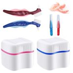 FANSEZQ 2 Dentures Case, protez kutusu, 4 adet protez fırçası seti, diş protez kabı, protez bakım seti, protez diş diş diş saklama kutusu, protez temizleme fırçası ile protez çantası