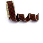 Fantastic Dama Desen/ekose Yeşil Kırmızı Saçaklı Kurdele (3cm Genişlik - 10MT Uzunluk)