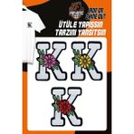 Fantastic Ütü ile Yapışan Dokuma Arma Seti Patch Yama Çiçekli Harfler Modeli K Harfi (3 Adet)