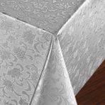 Fantastik Elyaf Astarlı Pvc Masa Örtüsü Silinebilir Sıvı Geçirmez Leke Tutmaz Çiçekli Kabartma Desenli Gümüş Gri - 140 x 180 cm