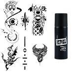 Fantastik Karizmatik Modeller Spray Tattoo Geçici Dövme Seti Dark Siyah Sprey