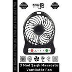 Fantazer #masafanı 3 Mod Şarjlı Aydınlatmalı Sessiz Mini Pervaneli Soğutucu Küçük Masaüstü Vantilatör Fan - Siyah