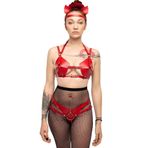 Fantazi Deri Sütyen Ve Külot Takım, Kulaklık Detaylı Harness - Brf871