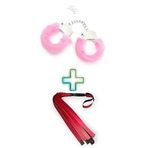 Fantezi Kırmızı Kırbaç ve Pembe Peluşlu Metal Kelepçe BDSM Seti