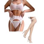 Fantezi Transparan Tül Jartiyer Takımı (beyaz, XL)