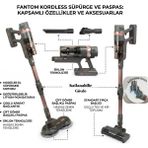 Fantom Quantum P Dikey Şarjı Süpürge Islak ve Kuru Mop Özelliği, LED Işıklı Turbo Başlık Fantom Tr Garantili