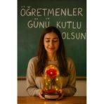 Fanusta Led Işıklı Sevgili Öğretmenim Temalı Biblo Öğretmenler Gününe Anlam Katan Özel Hediye 20 Cm Vitrin