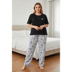 Fanwet Kadın Büyük Beden Desenli Kısa Kollu Yazlık Pijama Takımı