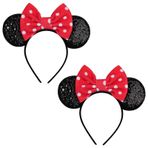 FANYITY Minnie Kostüm Kulakları, Kızlar ve Kadınlar Partisi için 2 Adet Mickey Kulaklı Saç Bantları, Ücretsiz Beden (Pembe noktalar 2)