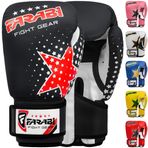 Farabi Sports Çocuk Boks Eldiveni, 6 ons, Kickboks Muay Thai Training MMA idman eldiveni, boks torbası üzerinde antrenman için en iyi eldiven, odak pedleri egzersizi (siyah, 15 g)