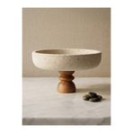 FARALYAHOME Doğal Traverten Ahşap Ayaklı Kase 25x5 CM Chintika Model Sunum Kase Dekoratif Kase